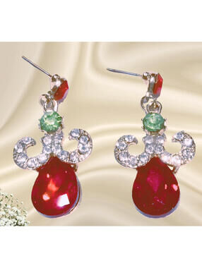 Red Dangle Earrings Gold Tone Statement Drop 1.75” Lightweight Fashion Jewelry